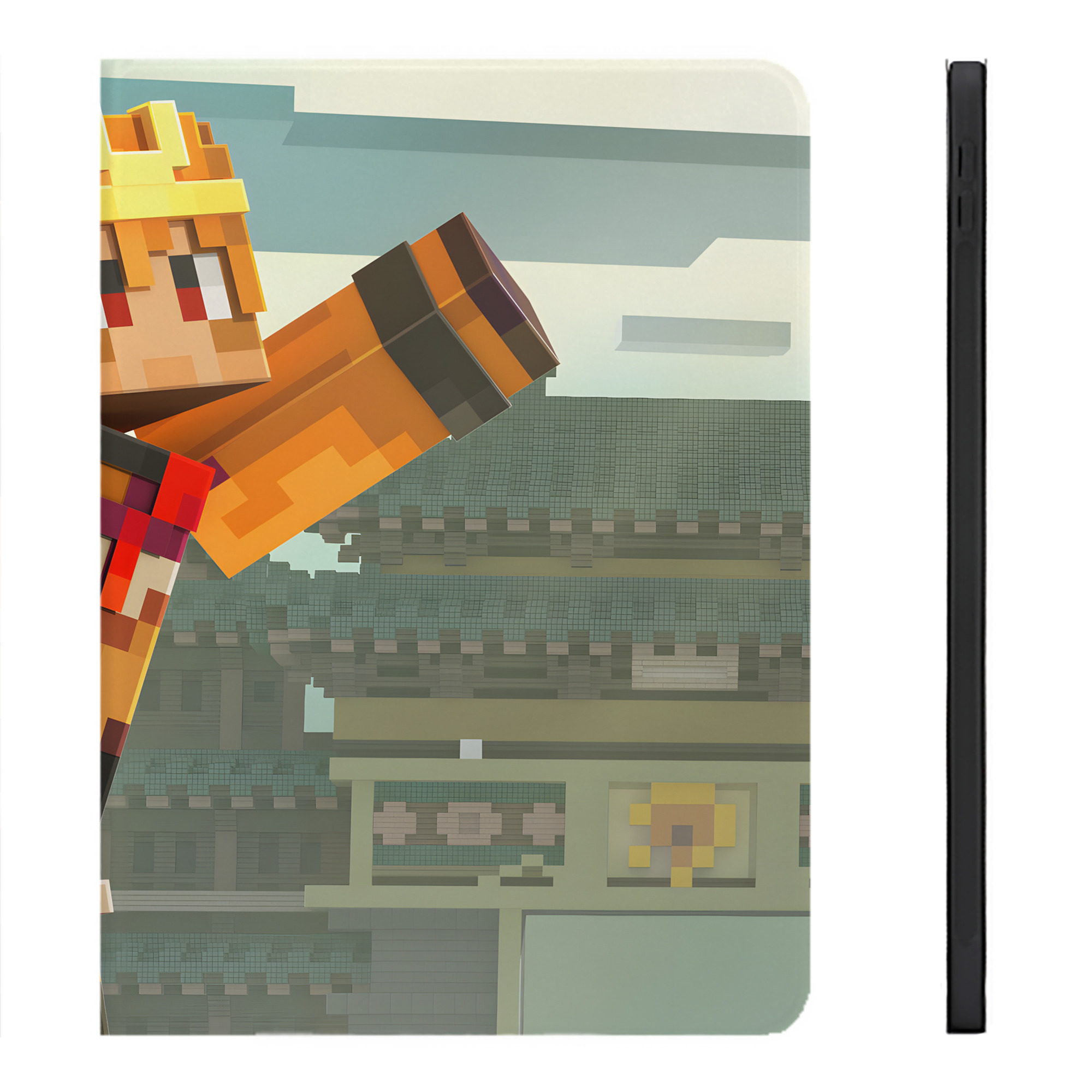 （画像用） マインクラフト ブロックの世界 Minecraft MC Block world IPadケース ペンホルダー付き ブックスタイルデザイン